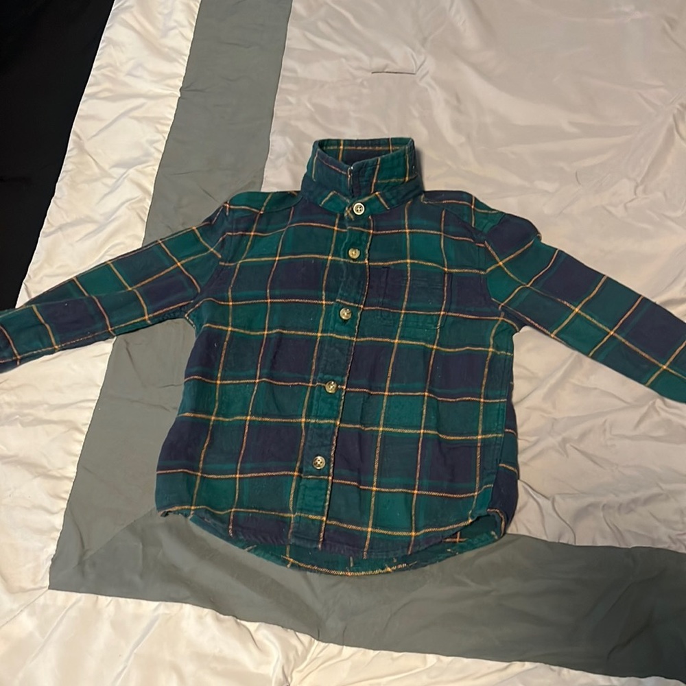 Navy and green flannel lumber jack shirt